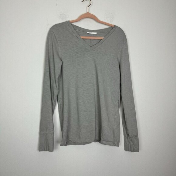 American Giant Shirt Womens Med Long Sleeve Gray V Neck Casual Warm Made in USA - Picture 1 of 6